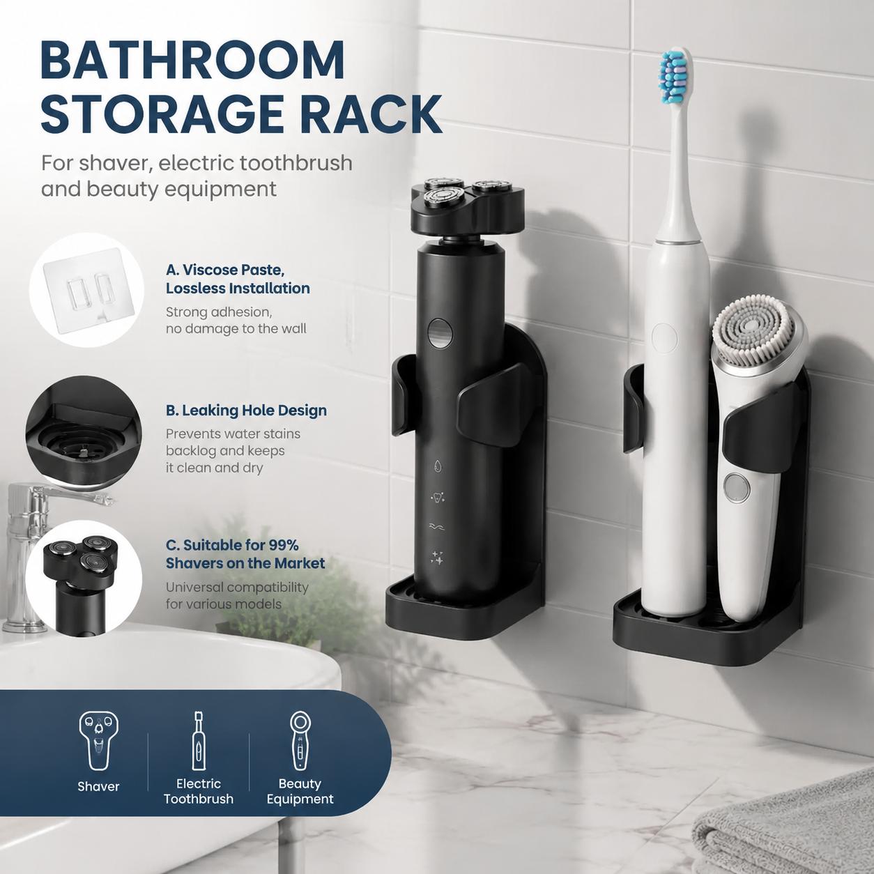 Home Essentials Bathroom Accessories - 자가 접착식 무타공 방수 칫솔 홀더