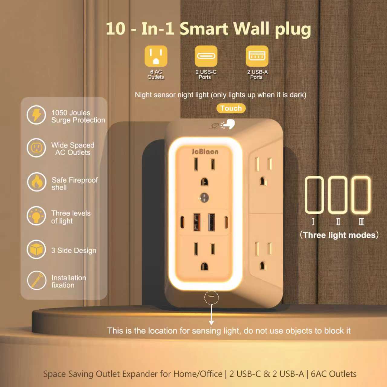 Home Outlet Bathroom - USB C 벽면 콘센트(야간 조명 포함),