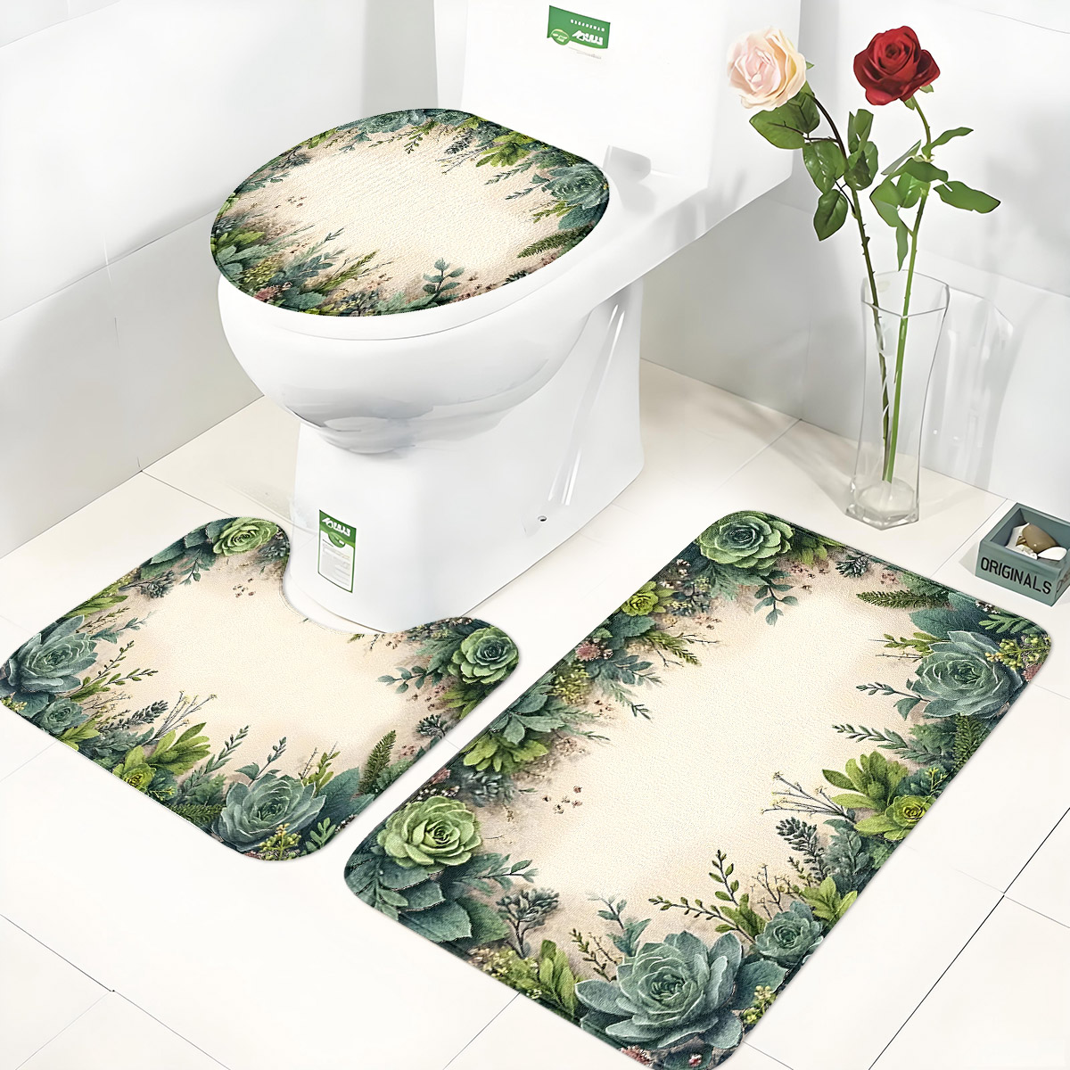 Zara Home Bathroom Rug - 레트로 다육식물 욕실 3종 세트: 플란넬