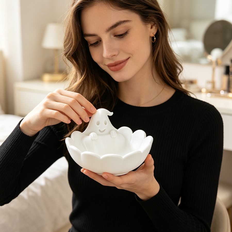 다기능 무광택 화이트 귀여운 유령 모양 보석 보관 트레 - Home Essentials Bathroom Accessories 리뷰 및 가격
