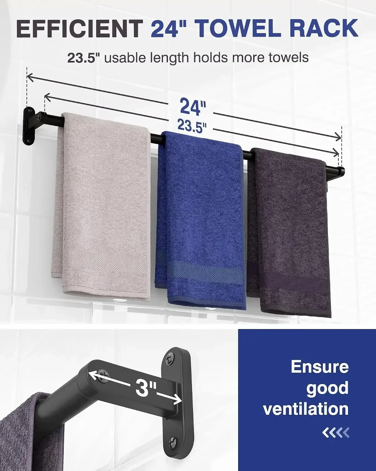 욕실용 무광 블랙 수건걸이 - 24인치 녹 방지 수건  - Home Essentials Bathroom Accessories 리뷰 및 가격
