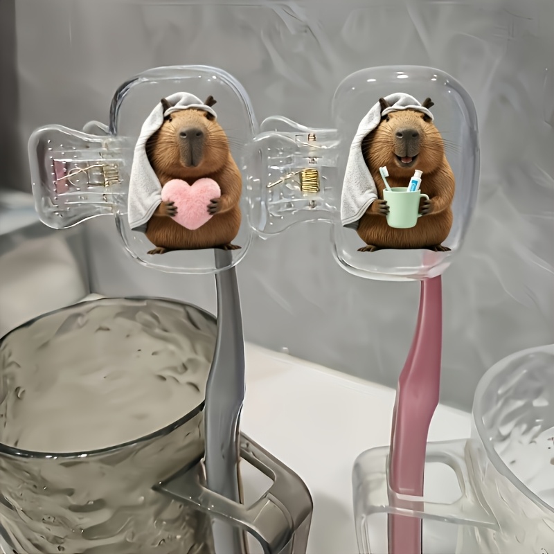 하트와 칫솔모 커버를 들고 있는 카피바라 2개 세트 - - Home Essentials Bathroom Accessories 리뷰 및 가격