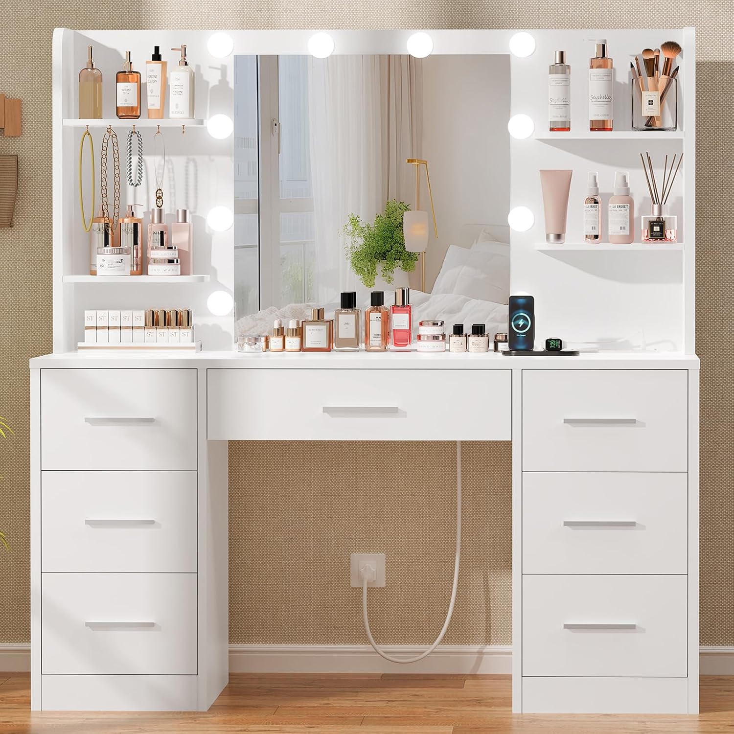 대형 화장대 LED 조명 거울 전원 콘센트 7개 서랍  - Home Outlet Bathroom 리뷰 및 가격