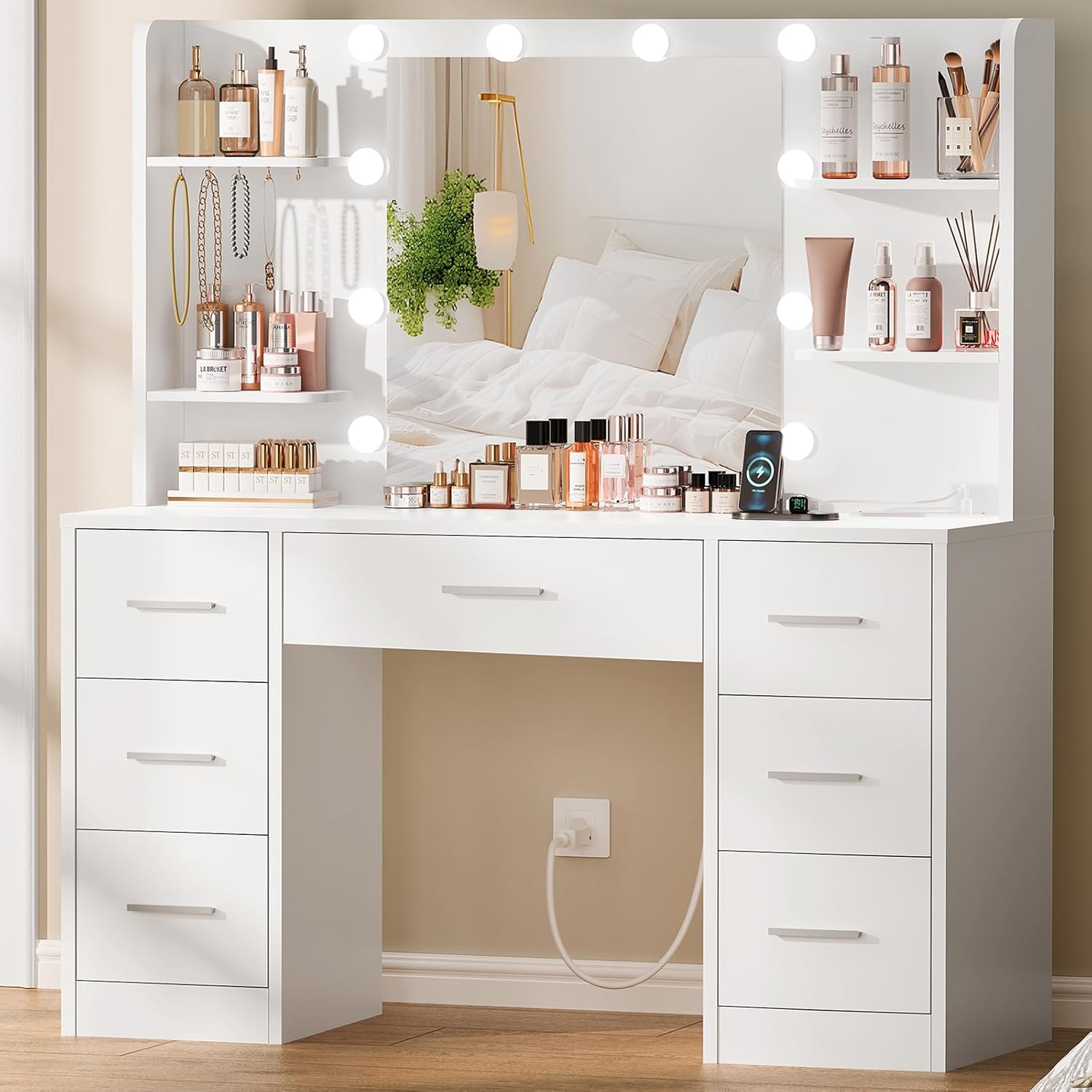 대형 화장대 LED 조명 거울 전원 콘센트 7개 서랍  - Home Outlet Bathroom 리뷰 및 가격
