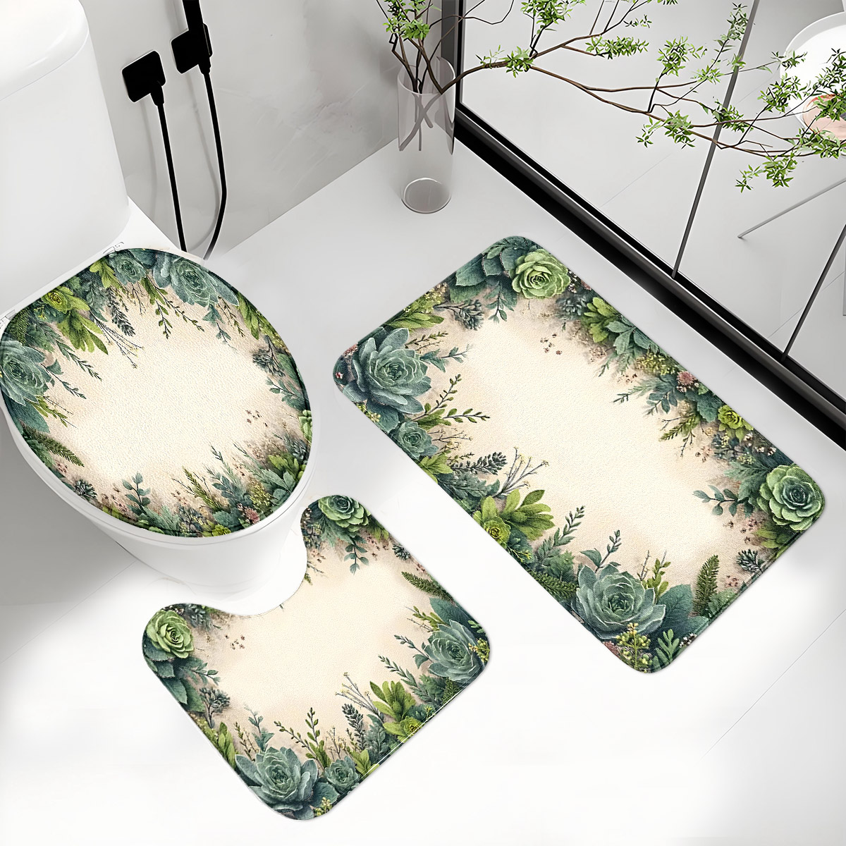 레트로 다육식물 욕실 3종 세트: 플란넬 화장실 매트  - Zara Home Bathroom Rug 리뷰 및 가격
